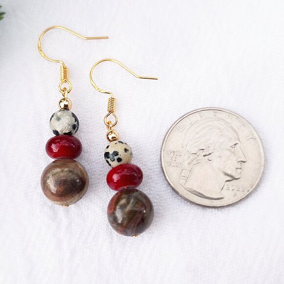 Ceramic & Jasper Earrings, Earthy Boho Earrings, Natural Forest Earrings, Hippie - Picture 4 of 7